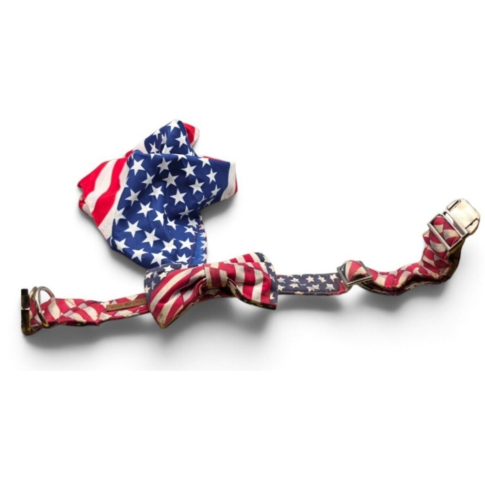 Lionet Paws American Flag Dog Collar Bow Tie Bandana Red White Blue Patriotic